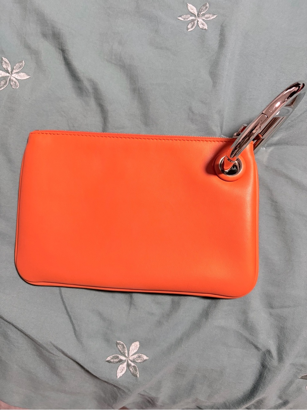 Fendi Orange Leather Wristlet Clutch with Silver Ring
